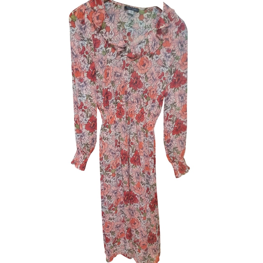 Tommy Hilfiger Women's Floral Print Long Sleeve Smocked Waist Midi Dress Size 2P